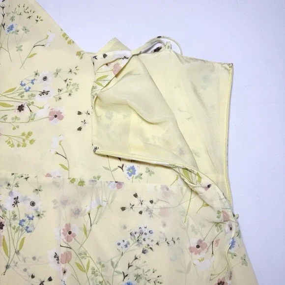 LOFT Floral High Low Wrap Midi Dress Size 12 Ruffle Yellow Feminine Dainty Sun - Picture 6 of 11